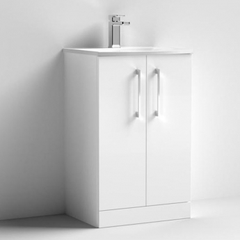 Nuie Arno Floor Standing 2-Door Vanity Unit with Basin-4 500mm Wide - Gloss White