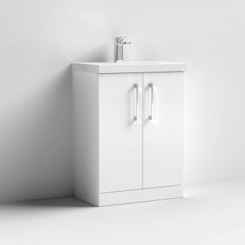 Nuie Arno Floor Standing 2-Door Vanity Unit with Basin-1 600mm Wide - Gloss White