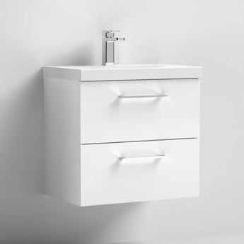 Nuie Arno Wall Hung 2-Drawer Vanity Unit with Basin-1 600mm Wide - Gloss White