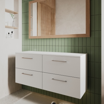 Nuie Arno Wall Hung 4-Drawer Vanity Unit with Worktop 1200mm Wide - Gloss White