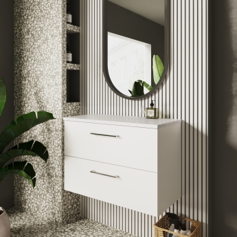 Nuie Arno Wall Hung 2-Drawer Vanity Unit with Sparkling White Worktop 800mm Wide - Gloss White