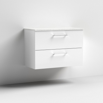 Nuie Arno Wall Hung 2-Drawer Vanity Unit with Sparkling White Worktop 800mm Wide - Gloss White