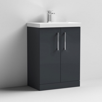 Nuie Arno Floor Standing 2-Door Vanity Unit with Basin-3 600mm Wide - Satin Anthracite