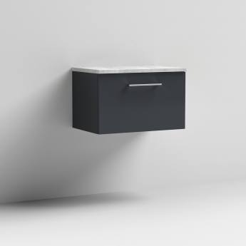 Nuie Arno Wall Hung 1-Drawer Vanity Unit with Bellato Grey Worktop 600mm Wide - Satin Anthracite