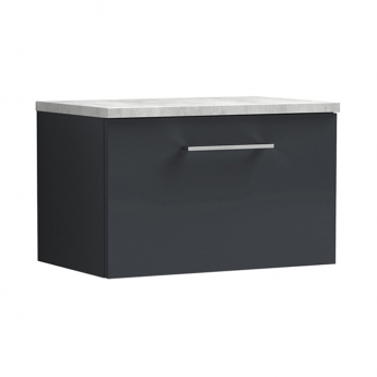 Nuie Arno Wall Hung 1-Drawer Vanity Unit with Bellato Grey Worktop 600mm Wide - Satin Anthracite