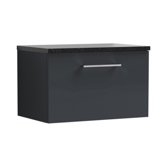 Nuie Arno Wall Hung 1-Drawer Vanity Unit with Sparkling Black Worktop 600mm Wide - Satin Anthracite