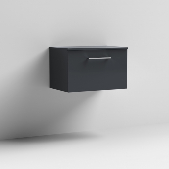 Nuie Arno Wall Hung 1-Drawer Vanity Unit with Worktop 600mm Wide - Satin Anthracite