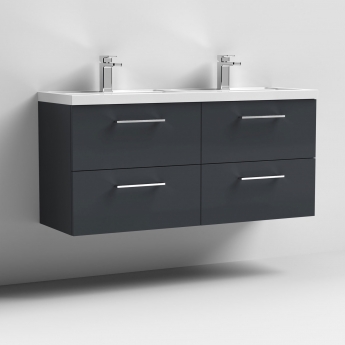 Nuie Arno Wall Hung 4-Drawer Vanity Unit with Double Polymarble Basin 1200mm Wide - Satin Anthracite