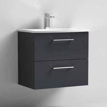 Nuie Arno Wall Hung 2-Drawer Vanity Unit with Basin-4 600mm Wide - Satin Anthracite