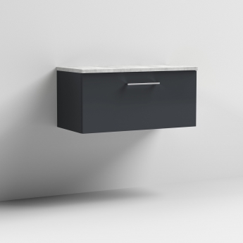 Nuie Arno Wall Hung 1-Drawer Vanity Unit with Bellato Grey Worktop 800mm Wide - Satin Anthracite