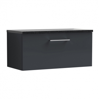 Nuie Arno Wall Hung 1-Drawer Vanity Unit with Sparkling Black Worktop 800mm Wide - Satin Anthracite