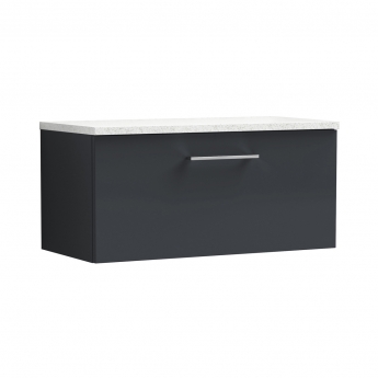 Nuie Arno Wall Hung 1-Drawer Vanity Unit with Sparkling White Worktop 800mm Wide - Satin Anthracite