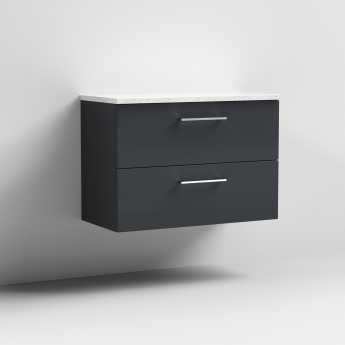 Nuie Arno Wall Hung 2-Drawer Vanity Unit with Sparkling White Worktop 800mm Wide - Satin Anthracite