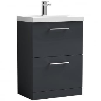 Nuie Arno Floor Standing 2-Drawer Vanity Unit with Basin-1 600mm Wide - Satin Anthracite