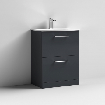 Nuie Arno Floor Standing 2-Drawer Vanity Unit with Basin-4 600mm Wide - Satin Anthracite