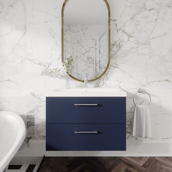 Nuie Arno Wall Hung 2-Drawer Vanity Unit with Basin-3 800mm Wide - Electric Blue