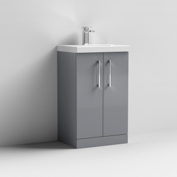 Nuie Arno Floor Standing 2-Door Vanity Unit with Basin-3 500mm Wide - Satin Grey