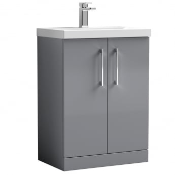 Nuie Arno Floor Standing 2-Door Vanity Unit with Basin-1 600mm Wide - Satin Grey