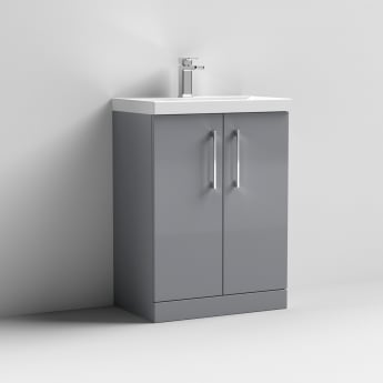 Nuie Arno Floor Standing 2-Door Vanity Unit with Basin-1 600mm Wide - Satin Grey