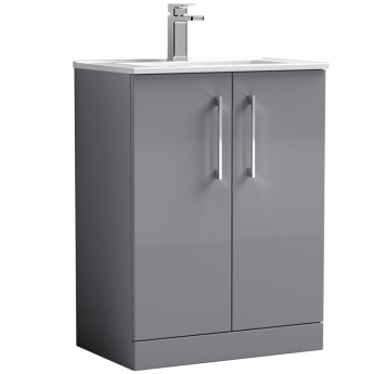 Nuie Arno Floor Standing 2-Door Vanity Unit with Basin-2 600mm Wide - Satin Grey