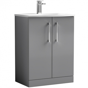 Nuie Arno Floor Standing 2-Door Vanity Unit with Basin-4 600mm Wide - Satin Grey