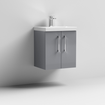 Nuie Arno Wall Hung 2-Door Vanity Unit with Basin-3 500mm Wide - Satin Grey