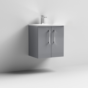 Nuie Arno Wall Hung 2-Door Vanity Unit with Basin-4 500mm Wide - Satin Grey