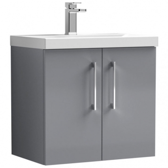 Nuie Arno Wall Hung 2-Door Vanity Unit with Basin-1 600mm Wide - Satin Grey