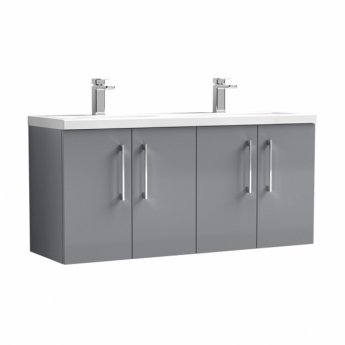 Nuie Arno Wall Hung 4-Door Vanity Unit with Double Ceramic Basin 1200mm Wide - Satin Grey