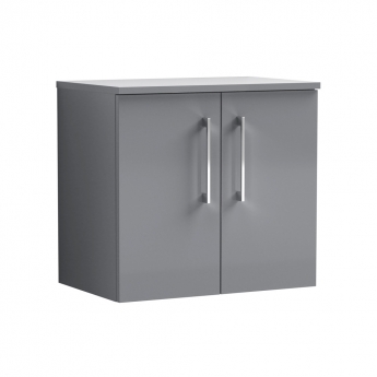 Nuie Arno Wall Hung 2-Door Vanity Unit with Worktop 600mm Wide - Satin Grey