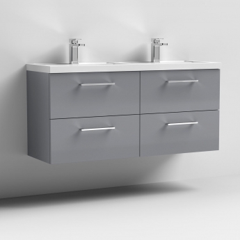 Nuie Arno Wall Hung 4-Drawer Vanity Unit with Double Polymarble Basin 1200mm Wide - Satin Grey