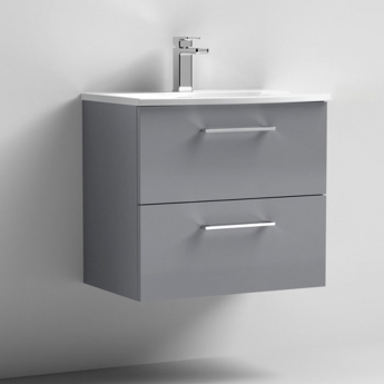 Nuie Arno Wall Hung 2-Drawer Vanity Unit with Basin-4 600mm Wide - Satin Grey