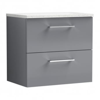 Nuie Arno Wall Hung 2-Drawer Vanity Unit with Sparkling White Worktop 600mm Wide - Satin Grey