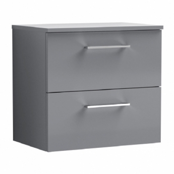 Nuie Arno Wall Hung 2-Drawer Vanity Unit with Worktop 600mm Wide - Satin Grey