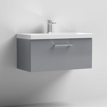 Nuie Arno Wall Hung 1-Drawer Vanity Unit with Basin-1 800mm Wide - Satin Grey