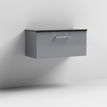 Nuie Arno Wall Hung 1-Drawer Vanity Unit with Sparkling Black Worktop 800mm Wide - Satin Grey