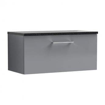 Nuie Arno Wall Hung 1-Drawer Vanity Unit with Sparkling Black Worktop 800mm Wide - Satin Grey