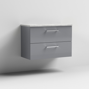 Nuie Arno Wall Hung 2-Drawer Vanity Unit with Bellato Grey Worktop 800mm Wide - Satin Grey