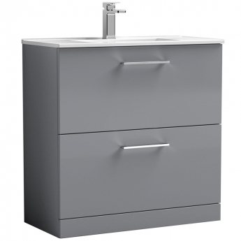 Nuie Arno Floor Standing 2-Drawer Vanity Unit with Basin-2 800mm Wide - Satin Grey