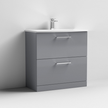 Nuie Arno Floor Standing 2-Drawer Vanity Unit with Basin-4 800mm Wide - Satin Grey