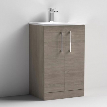 Nuie Arno Floor Standing 2-Door Vanity Unit with Basin-4 500mm Wide - Solace Oak Woodgrain