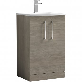 Nuie Arno Floor Standing 2-Door Vanity Unit with Basin-4 500mm Wide - Solace Oak Woodgrain