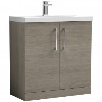 Nuie Arno Floor Standing 2-Door Vanity Unit with Basin-1 800mm Wide - Solace Oak Woodgrain