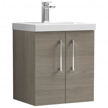 Nuie Arno Wall Hung 2-Door Vanity Unit with Basin-1 500mm Wide - Solace Oak Woodgrain