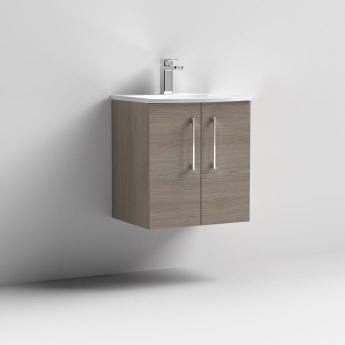 Nuie Arno Wall Hung 2-Door Vanity Unit with Basin-4 500mm Wide - Solace Oak Woodgrain