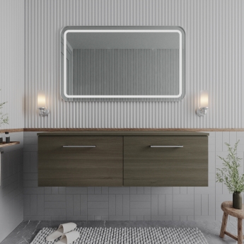 Nuie Arno Wall Hung 2-Drawer Vanity Unit with Worktop 1200mm Wide - Solace Oak Woodgrain