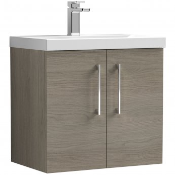 Nuie Arno Wall Hung 2-Door Vanity Unit with Basin-3 600mm Wide - Solace Oak Woodgrain