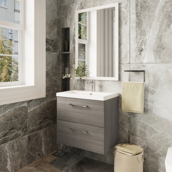 Nuie Arno Wall Hung 2-Drawer Vanity Unit with Basin-1 600mm Wide - Solace Oak Woodgrain