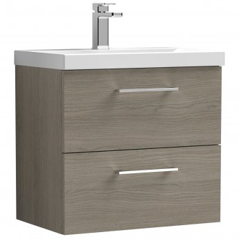 Nuie Arno Wall Hung 2-Drawer Vanity Unit with Basin-1 600mm Wide - Solace Oak Woodgrain