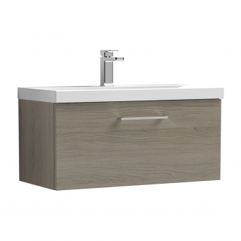 Nuie Arno Wall Hung 1-Drawer Vanity Unit with Basin-1 800mm Wide - Solace Oak Woodgrain